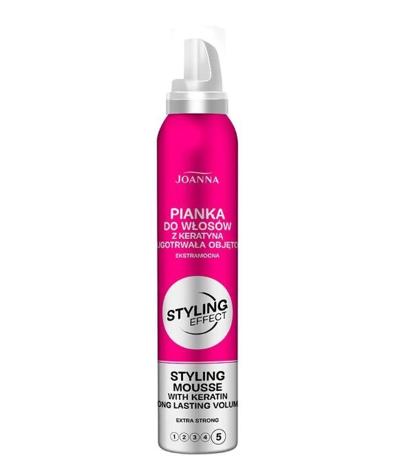 Feuchtigkeitsspendendes rosa extra starkes Haarmousse mit Keratin-Styling-Effekt Joanna