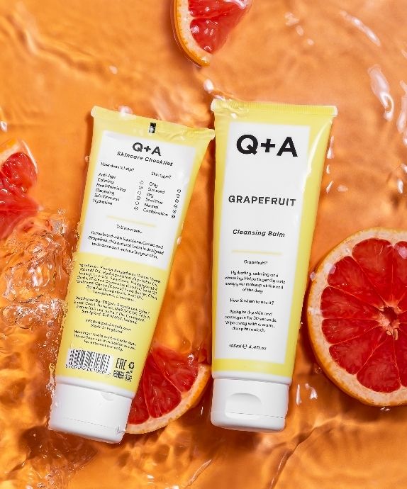 Q+A Grapefruit Cleansing Balm moisturising and soothing grapefruit face cleansing balm