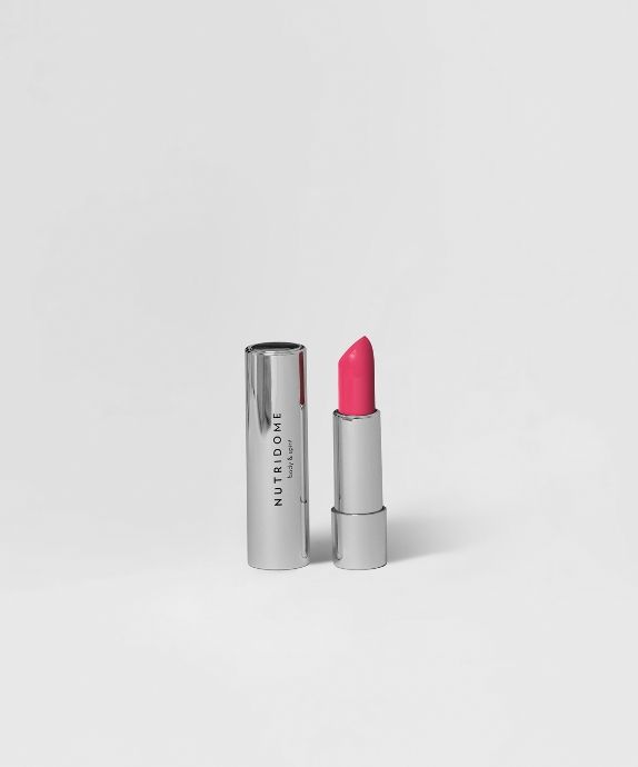 Nutridome Pink Bomb fuchsia glossy lipstick with vitamin E and shea butter