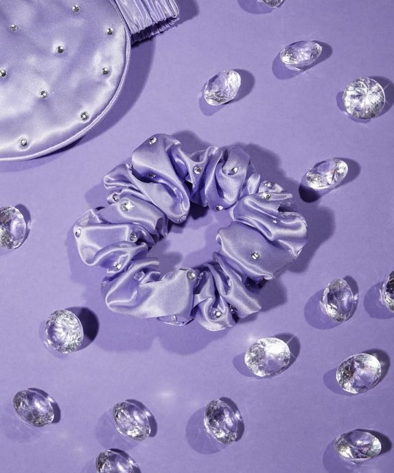 Crystal-Infused Silk Hair Tie – Lilac Crystallove 