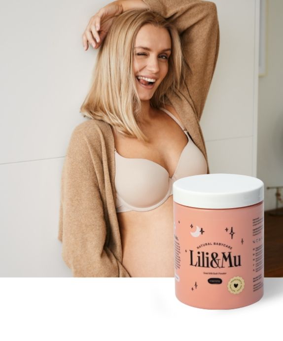 Lili&Mu goat milk bath powder for mums with jojoba oil and panthenol