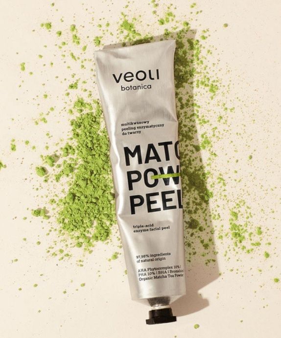 Peeling enzimatico con acidi AHA 10%, PHA 10%, BHA Matcha power peel Veoli Botanica