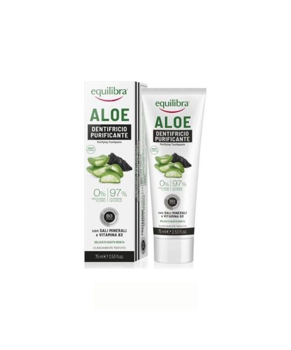 Gel per lo spazzolamento dei denti con carbone attivo dal guscio di noce di cocco e aloe vera Equilibra