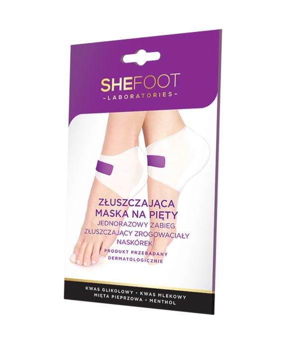 SheFoot AHA pagrindu pagaminta šveičiamoji kulnų kaukė suragėjusiai odai šalinti